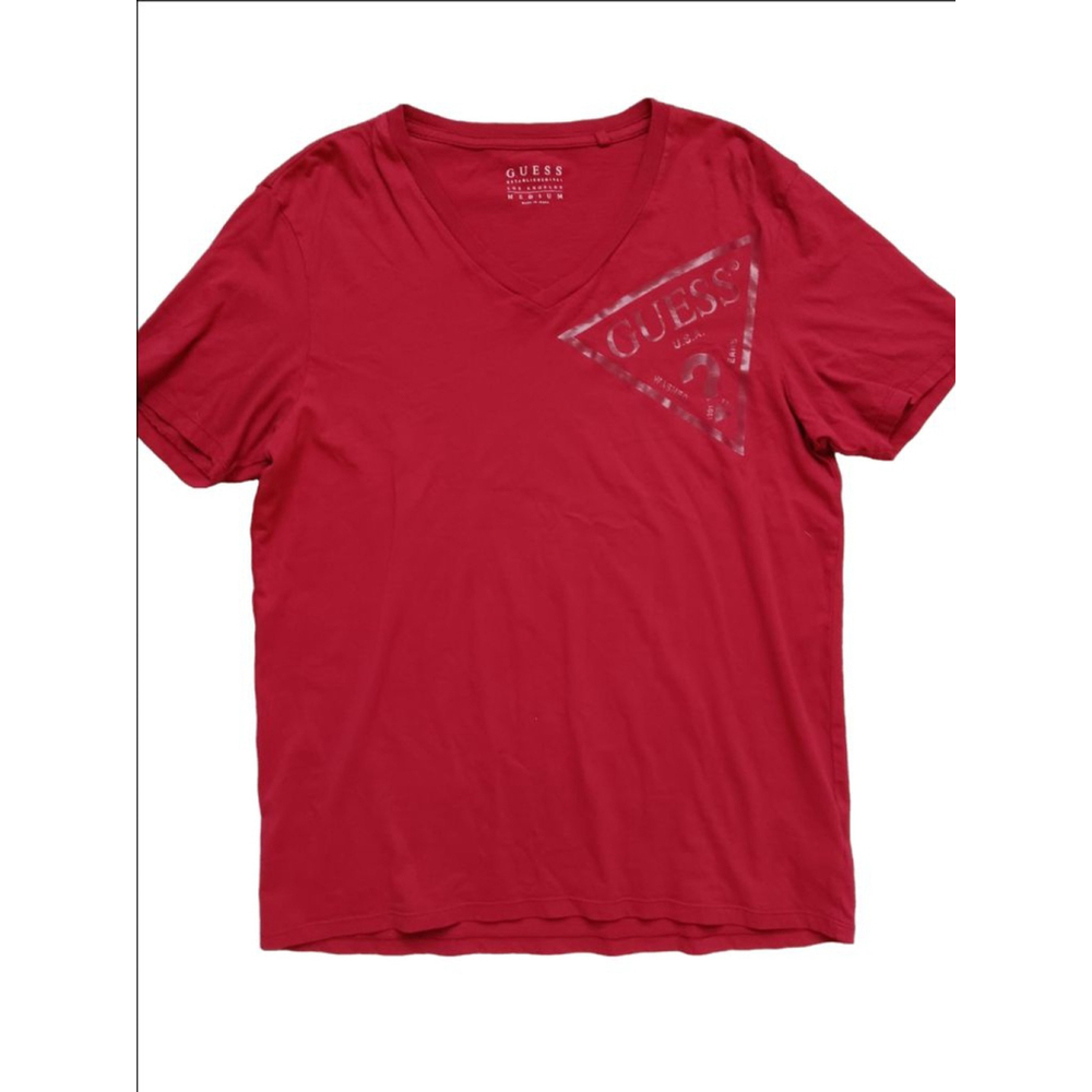 Men's Guess T-Shirt Size M Red V-Neck Short Sleeve